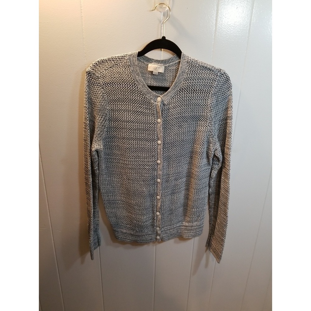 Loft Women's XL Heathered Slate Blue Button up Cardigan Sweater Coastal‎ Cottage